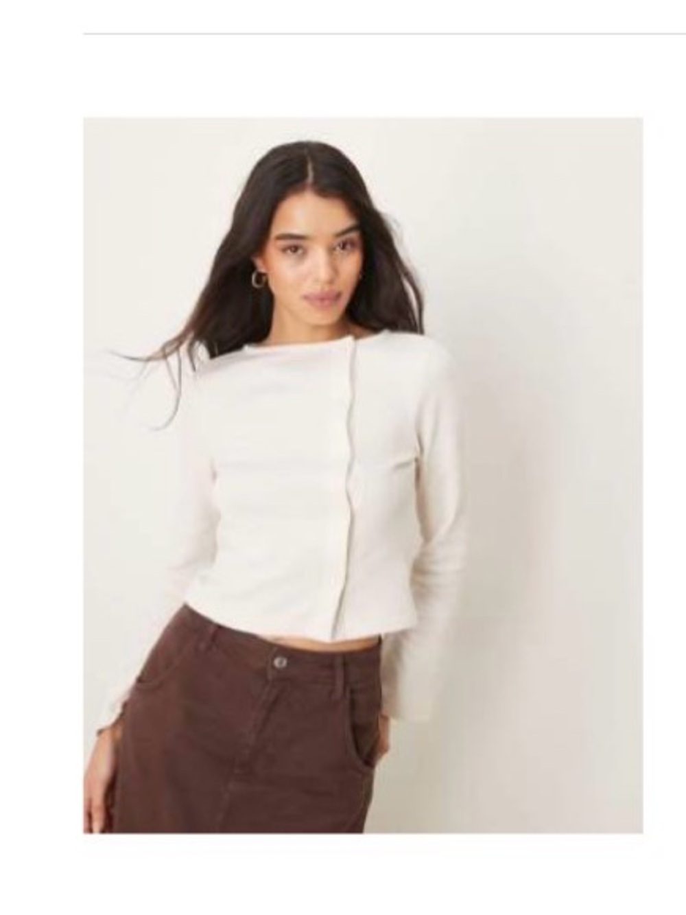ASOS Design Button Through Flare Sleeve Waffle Top in Cream